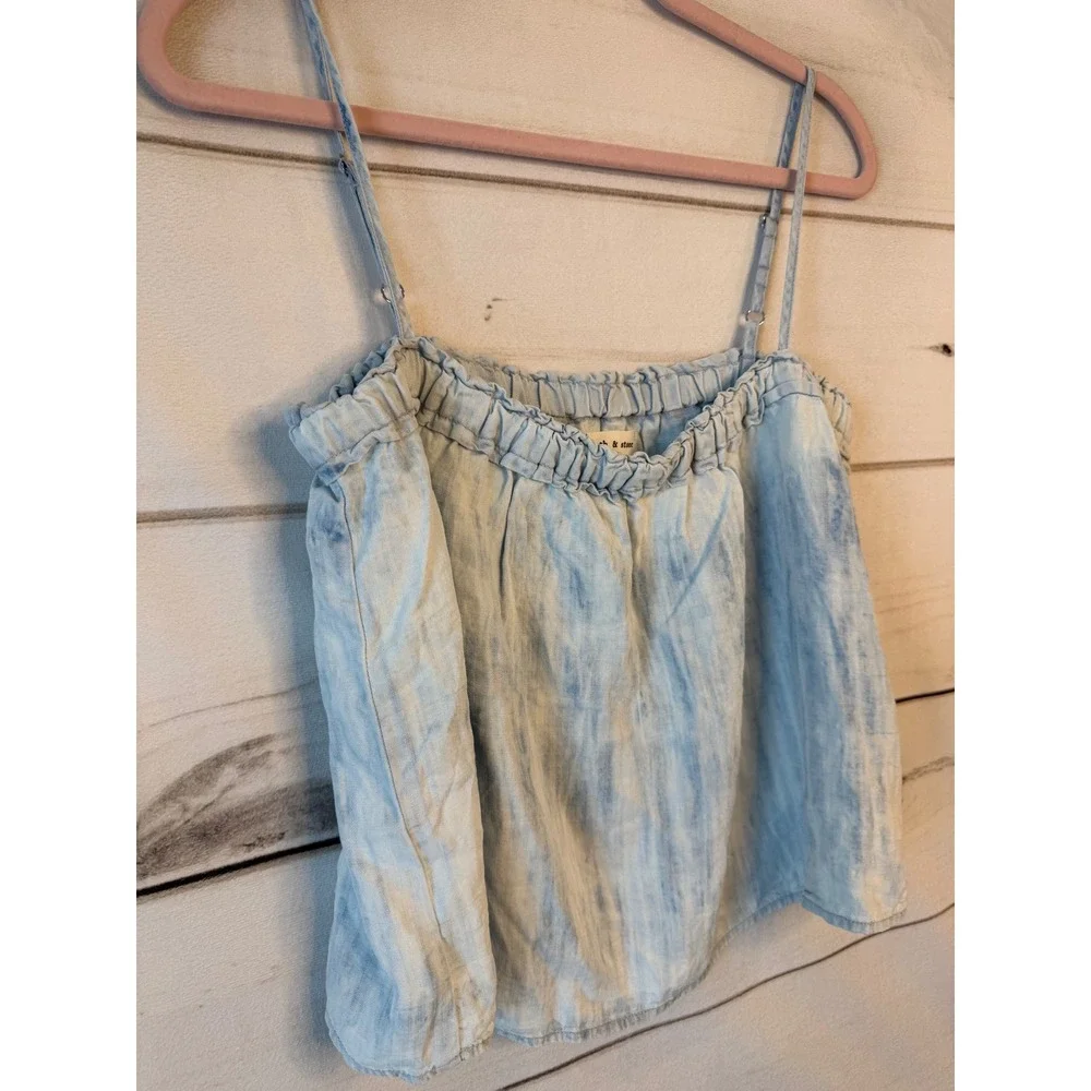 Cloth & Stone Anthropologie Acid Wash Tencel Cami Ruffle Tank Top Blue Small - Picture 2 of 6